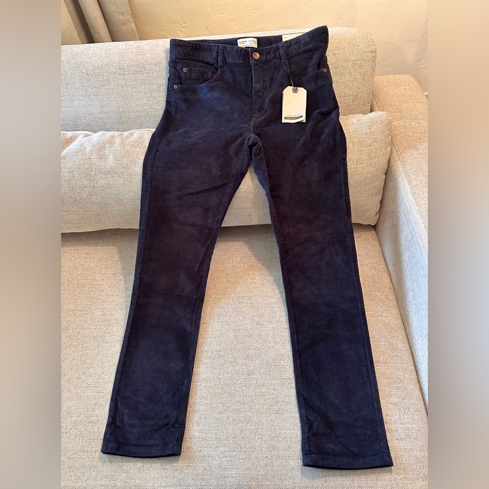 Zara Kids Navy Blue Corduroy Pants Size 13/14 Boys Girls Slim Straight NWT